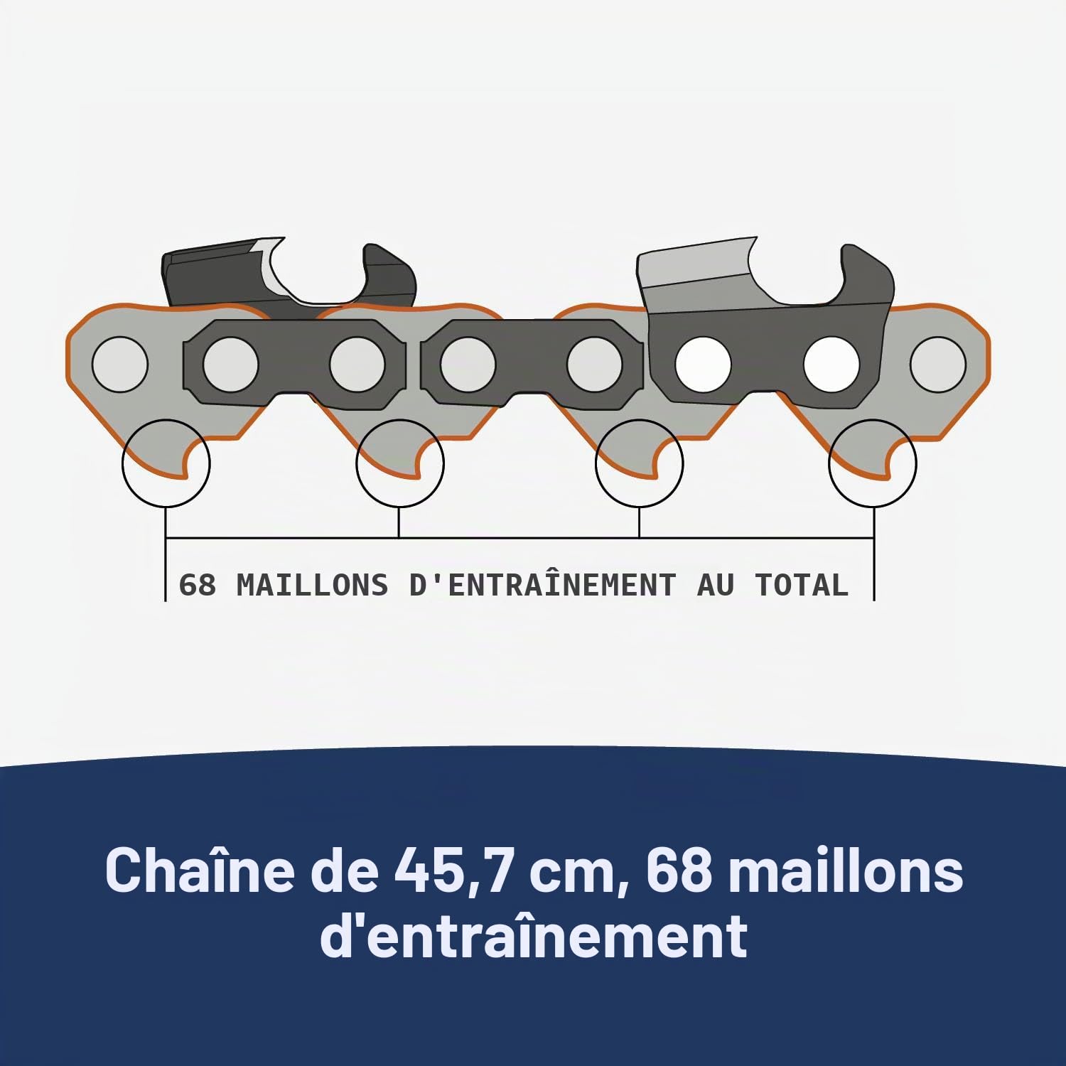 Husqvarna Chaîne de tronçonneuse S83G 18, pas de 3/8", calibre .050, 68 maillons d'entraînement