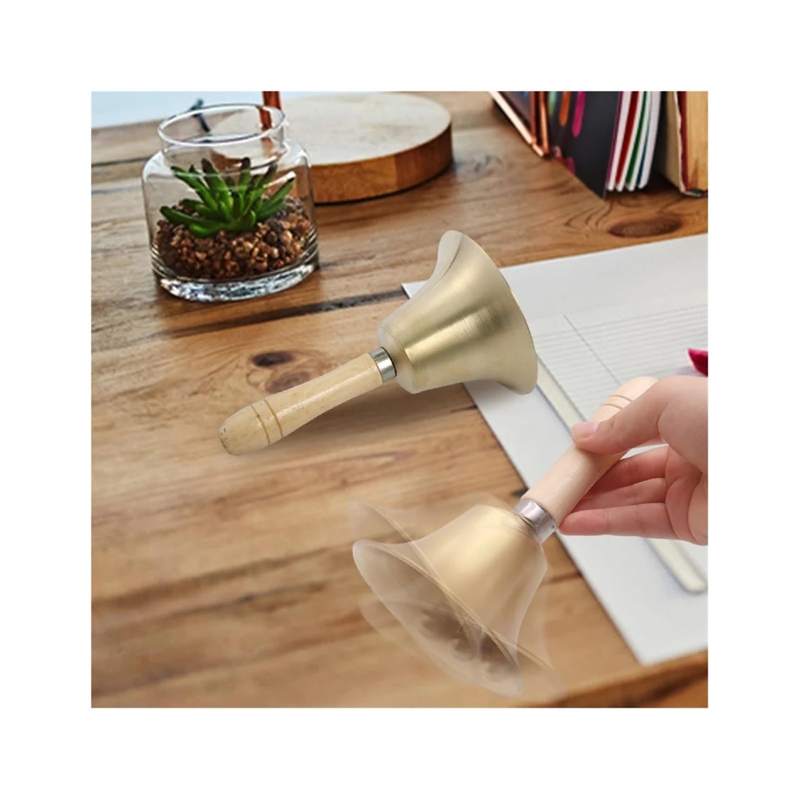 Campana de Mano Metal Campana de mano latón macizo 7 cm | Con mancuernas de madera, entrenamiento multiusos for servicio y juego.