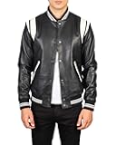 Dantee Men's Leather Black Varsity Jacket | Dantee Black Leather Varsity Bomber Jacket for Men