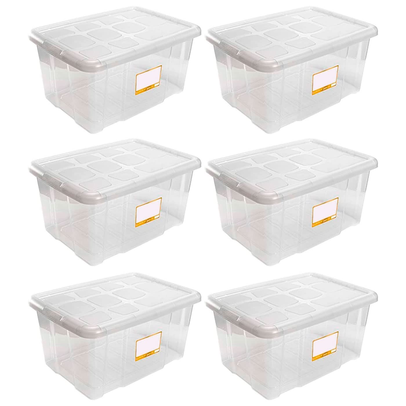 Acan Tradineur - Pack de 6 Cajas de Almacenamiento - Fabricado en plástico - Contenedor para almacenar libros, ropa, mantas - N.º 18 (Transp.) - 45 x 61,5 x 29,7 cm - 60 Litros