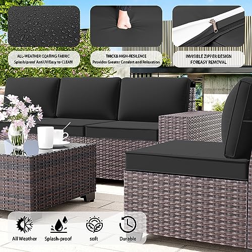 Image of 12 PCS Outdoor Patio Furniture Set,Outdoor Sectional Furniture All Weather PE Rattan Wicker Patio Conversation Set with 2 Coffee Tables and 10 Thickened Cushions,Black