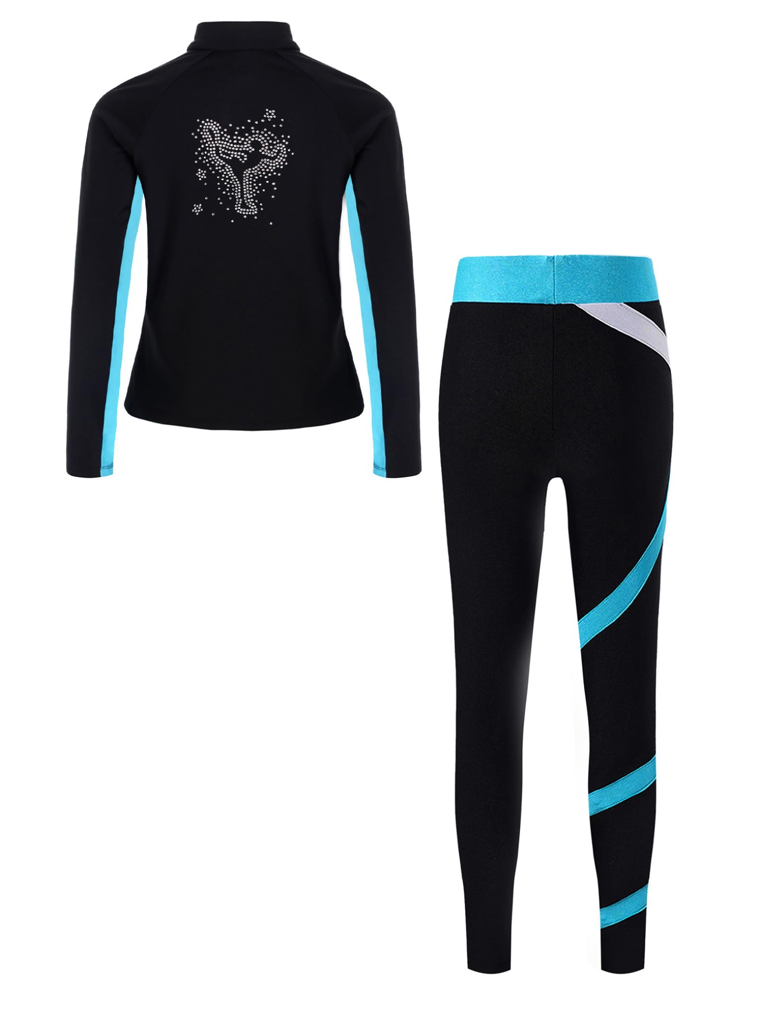 Oyolan Enfant Fille Ensemble de Patinage Artistique Tenue Sport Veste Chaud Polaire Pantalon Legging Costume Patinage sur Glace Danse
