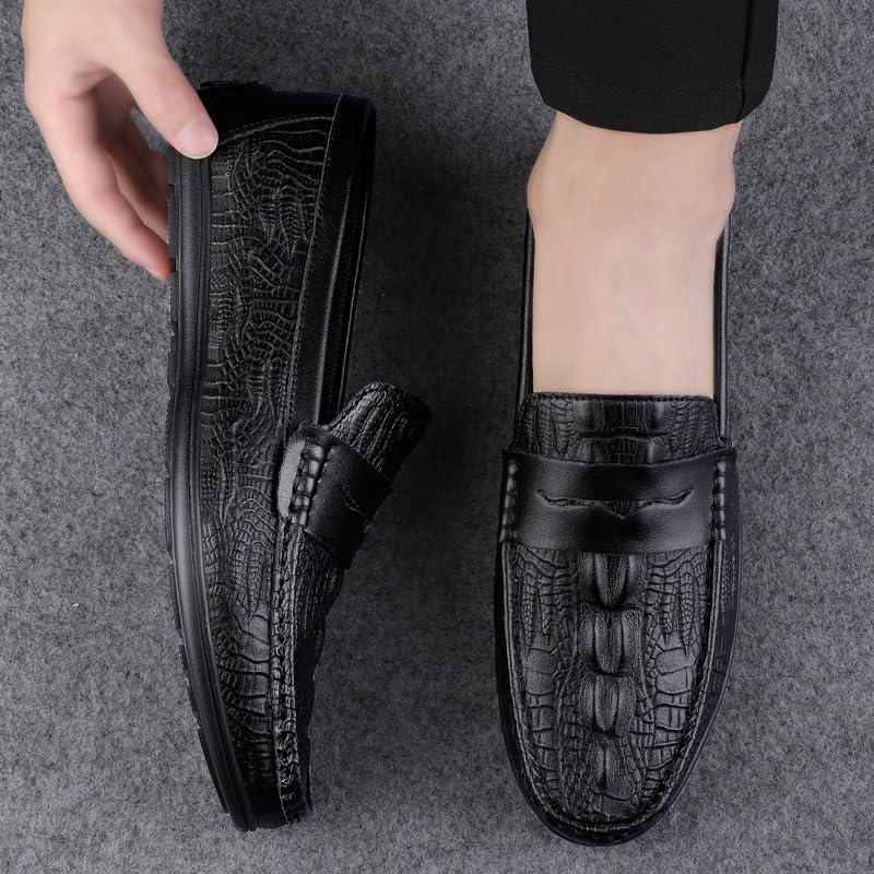 Mens Loafers Round Toe Vegan Leather Crocodile Print Penny Loafers Lightweight Anti-Slip Comfortable Wedding Slip-ons4