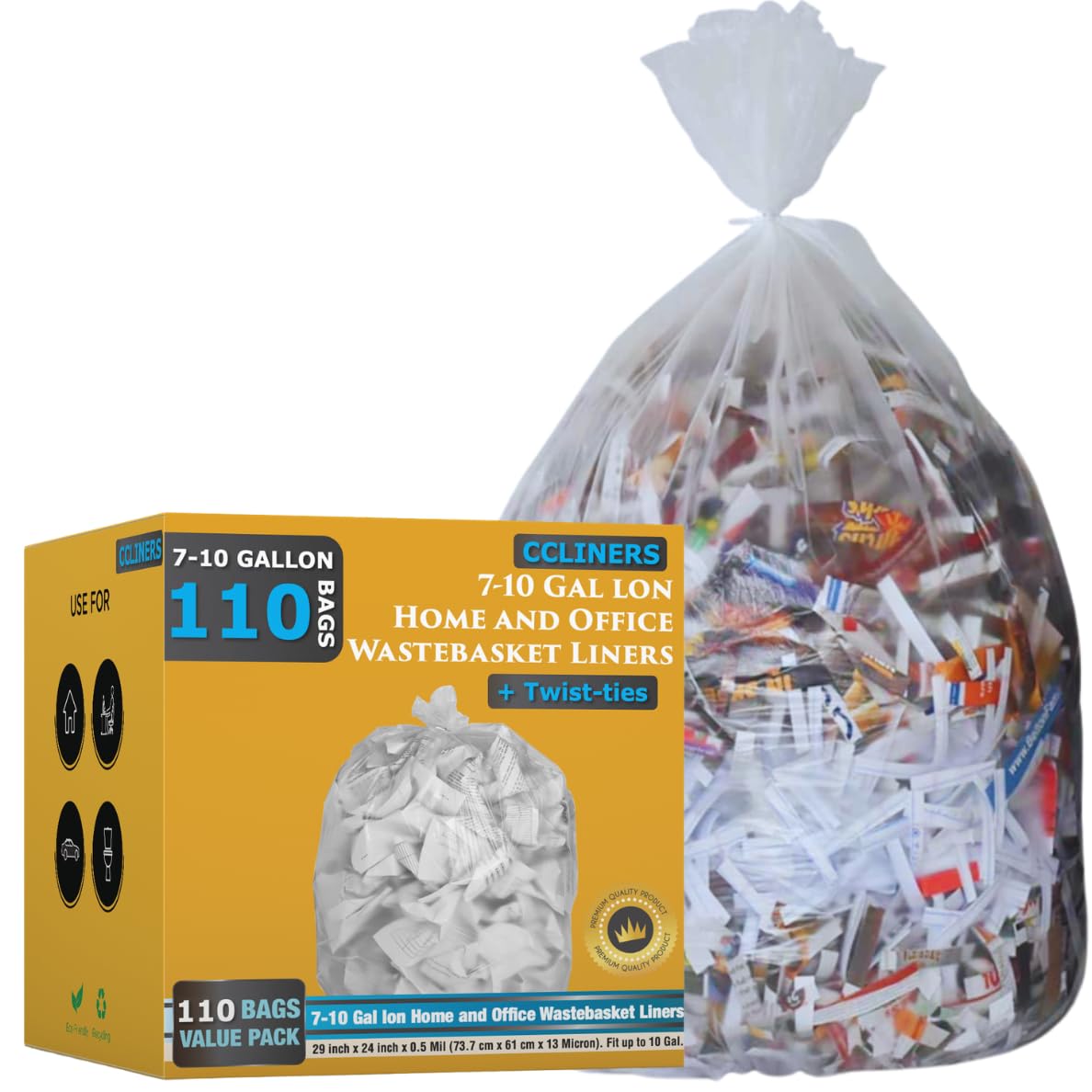 CCLINERS 7-10 Gallon Clear Garbage Bags