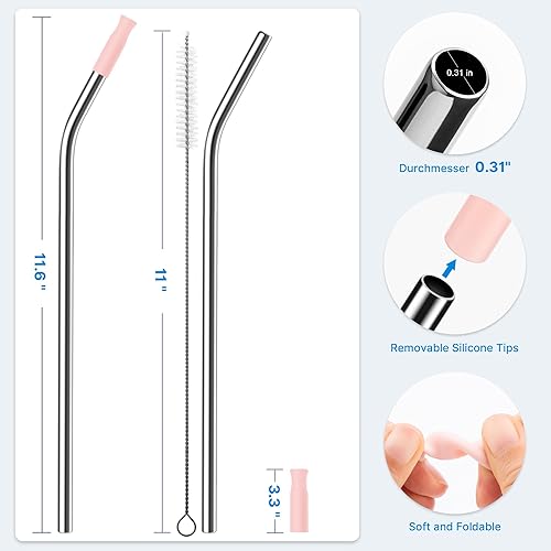 Miniatura 96 de Metal Straw with Silicone Tip for 40oz Stanley Cup, 2 Pcs Stainless Steel Straws Replacement for Stanley 40 oz Adventure Quencher Travel Tumbler
