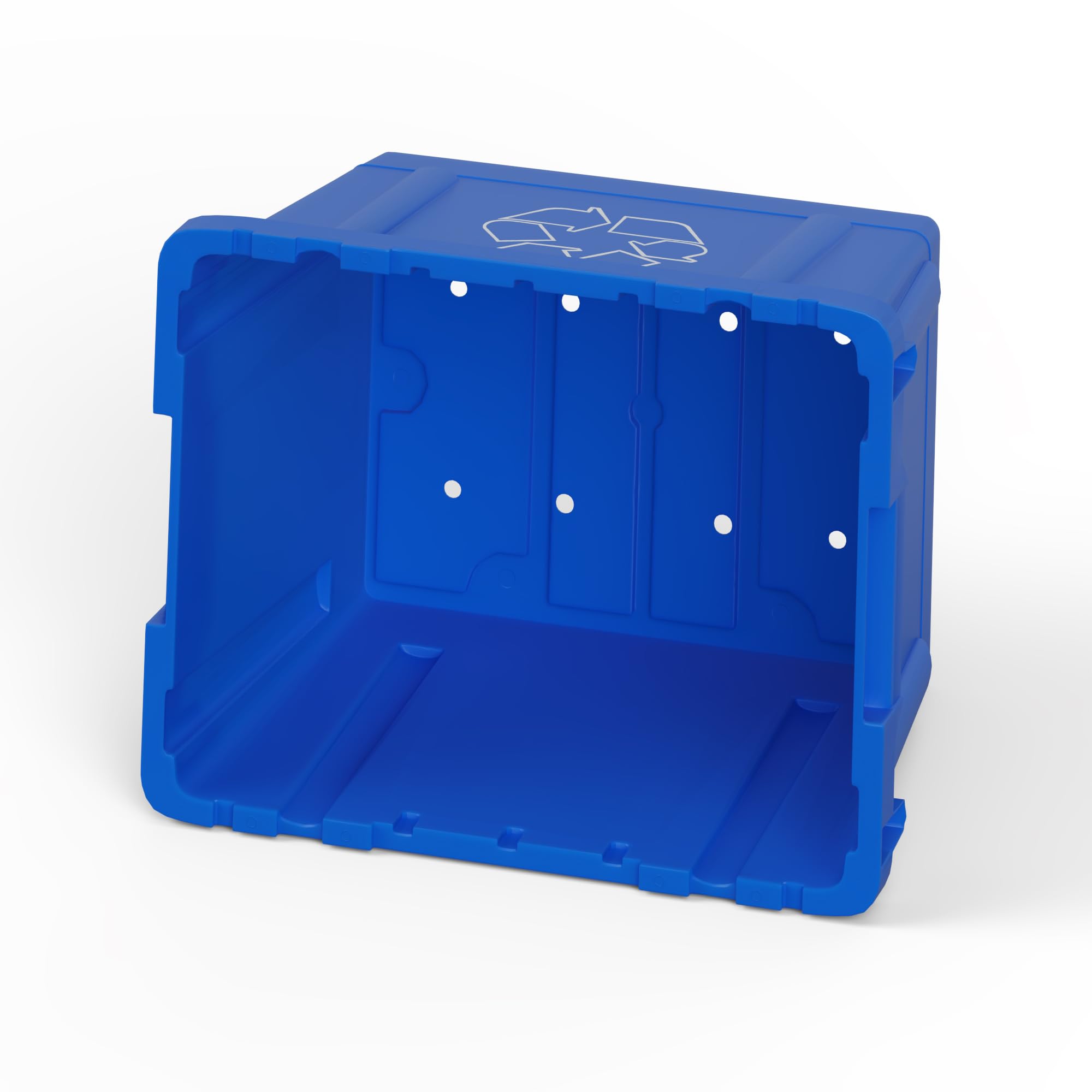 14 Gallon Rectangular Blue Recycling Bin - Stackable, Indoor/Outdoor Use With Handles, For Plastic & Paper - Heavy Duty Container