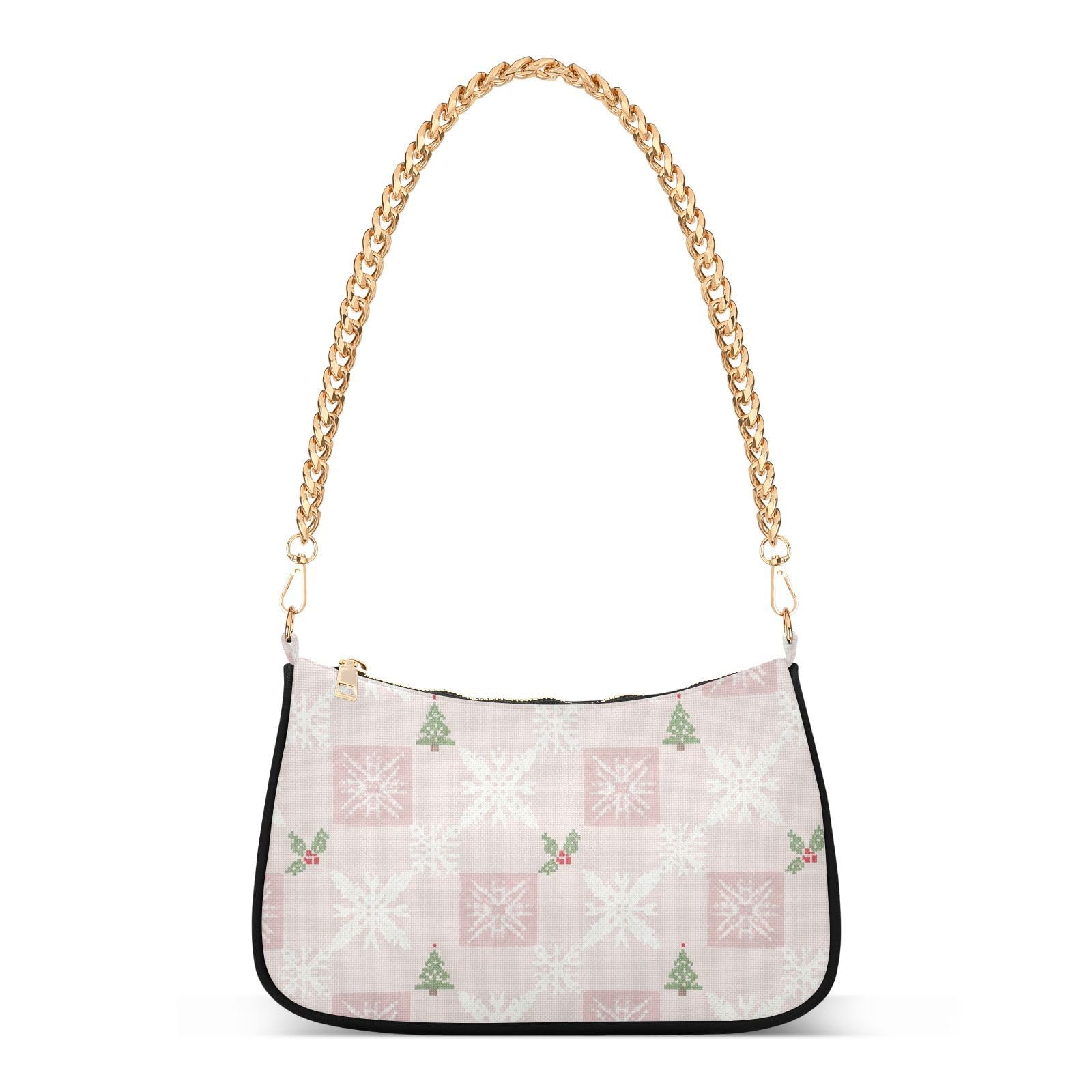 Sac à main Noël arbres et flocons sur chaîne blush compact - 8