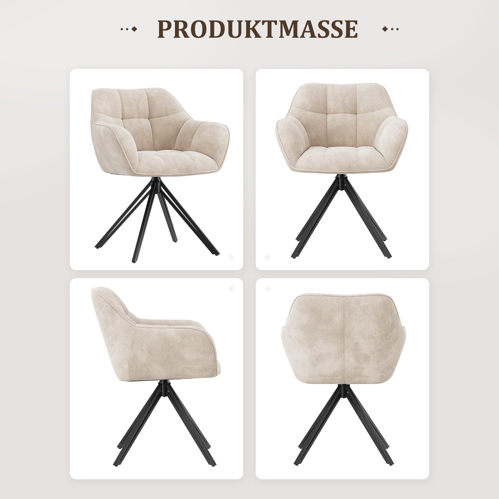 COLAMY Drehstühle für Esszimmer, 4er Set, Drehbare Polsterstühle mit Armlehnen und Rückenlehne, Bequeme Küchenstühle für Wohnzimmer & Essbereich, Beige