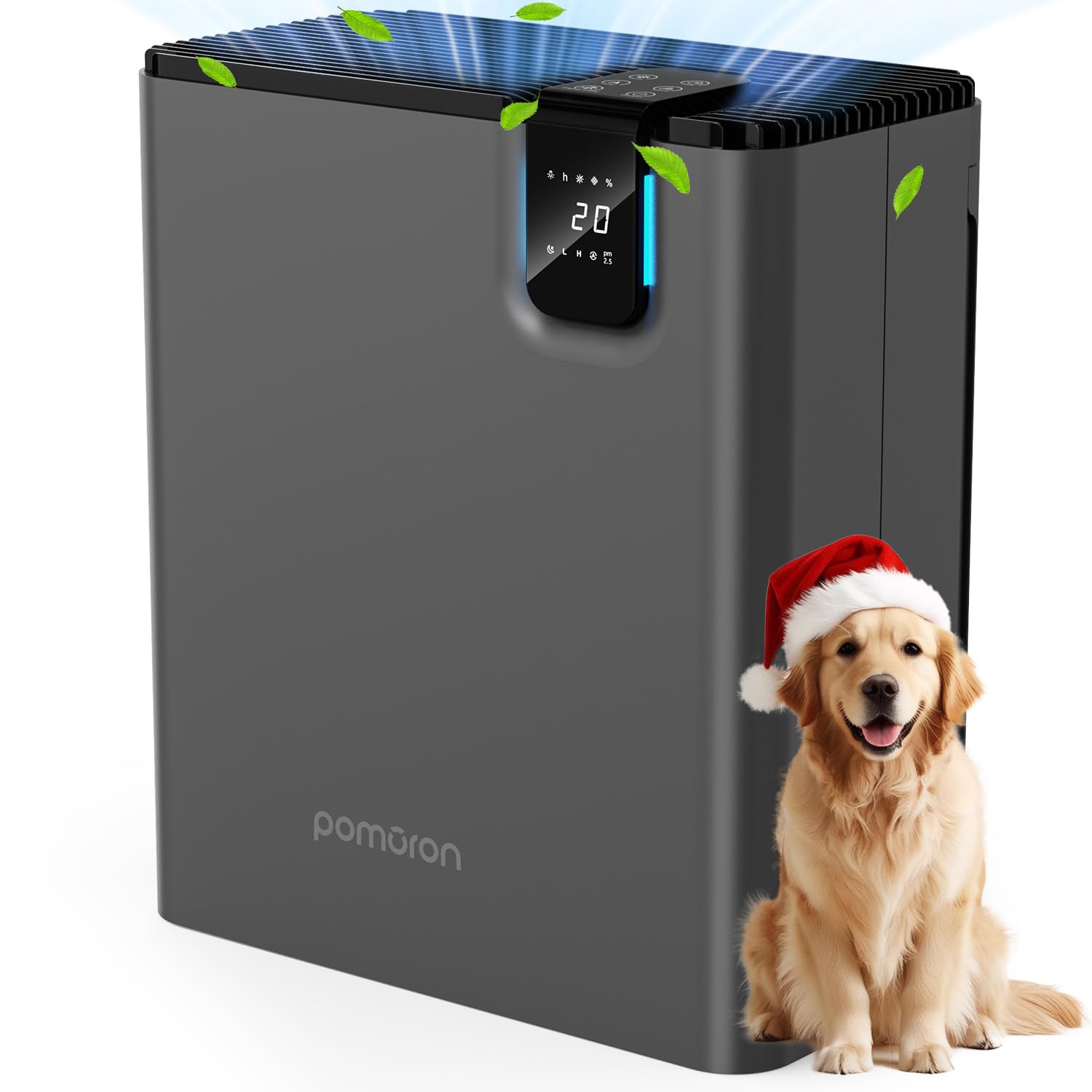 POMORON Air Purifiers for Home Large Room Up to 2500Ft² with Air Quality Sensor&Auto Mode, UV Light, H13 HEPA Air Purifiers Filter 99.97% of Pollen Allergies Smoke Pet Dander for Bedroom, Grey