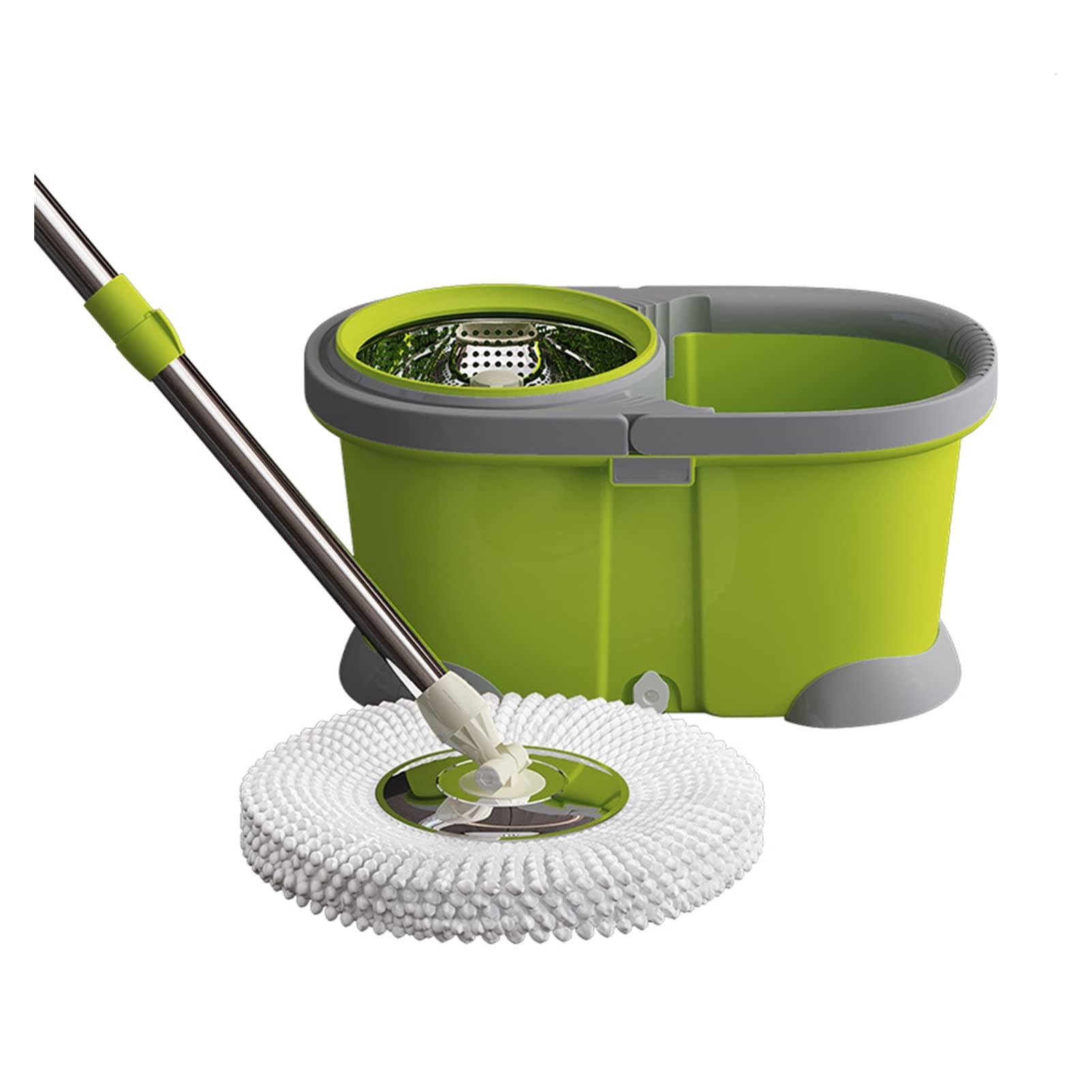 Ensemble Serpillère Et Seau Double Compartiment Avec Essoreur - Manche Réglable Rotative