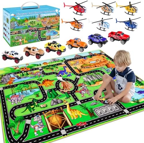 Amazon.com: DINSUMRUG Dinosaur Play Rugs Gift Set, Jurassic Car Rug ...