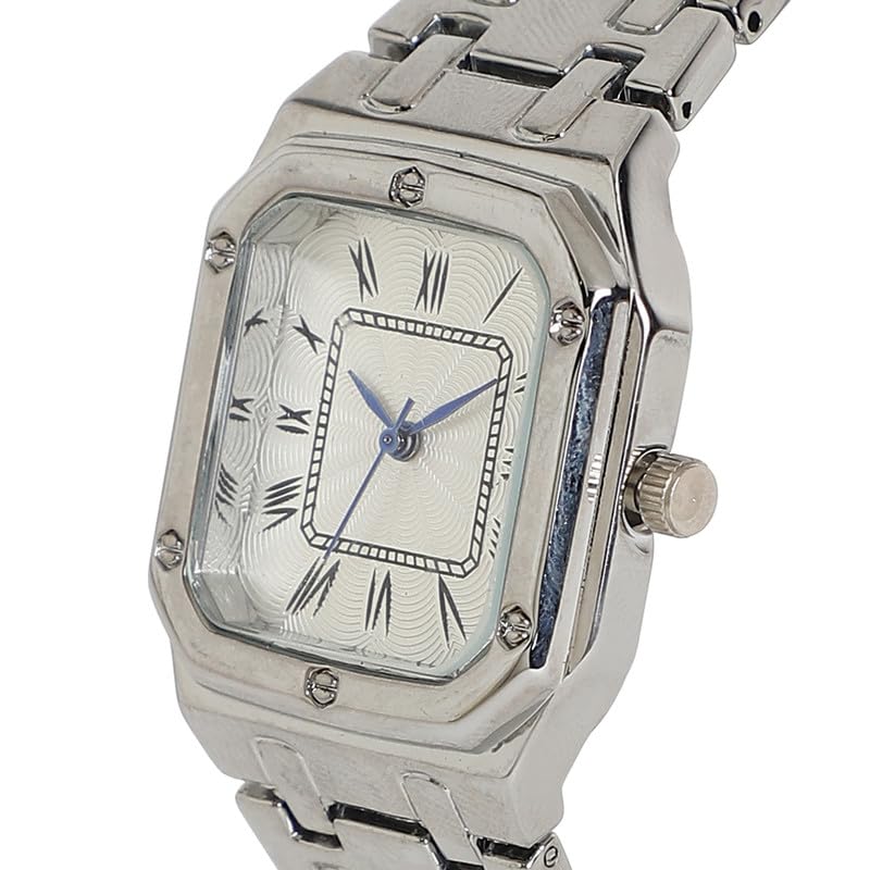 Image of Haute Sauce Women's The Torque Square Watch | Metallic Silver Stainless Steel Strap | Metallic Silver Dial | One-Size | Foldover Closure | Quartz | Analogue | Wrist Belt Watch for Female and Girls