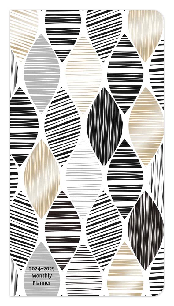 BrownTrout Ebony and Ivory | 2024-2025 3.5 x 6.5 Inch Two Year Monthly Pocket Planner | Foil Stamped Cover | | Black and White Art Design