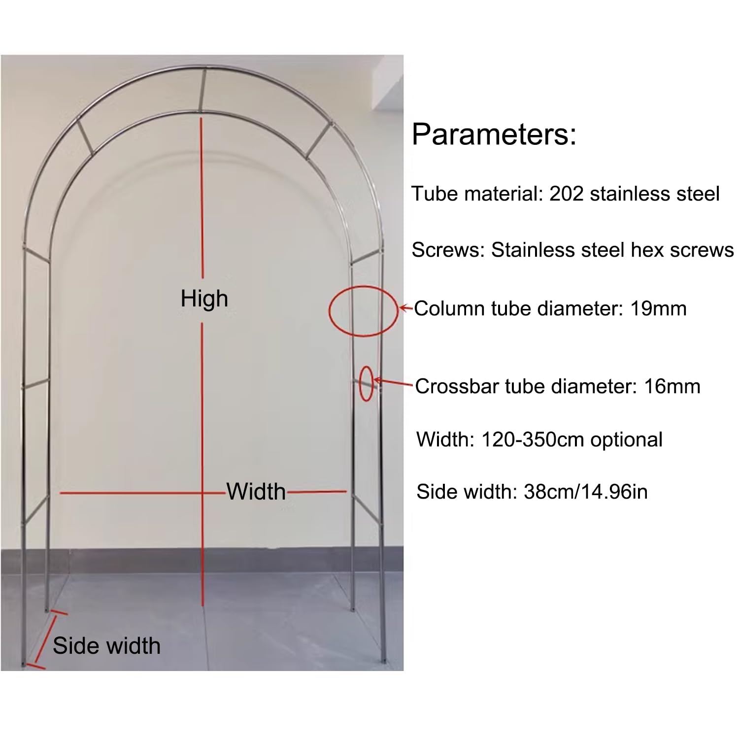 Arco da giardino in acciaio inox – graticcio in metallo resistente alle intemperie per rose, giardino, prato e terrazza, durevole ed elegante arco da giardino
