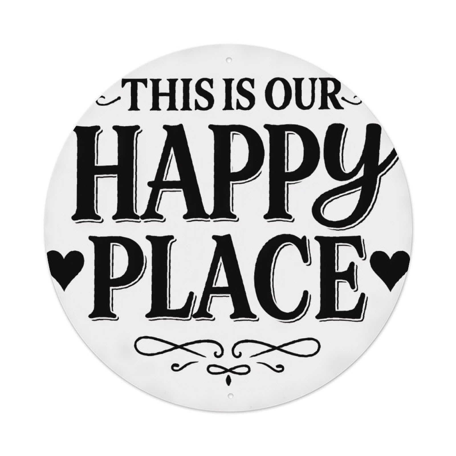 This Is Our Happy Place Heart Family Round Decor Sign Vintage Aluminium Metal Sign, Retro Wall Decor for Home, Bar, Garage & Farmhouse 20x20cm