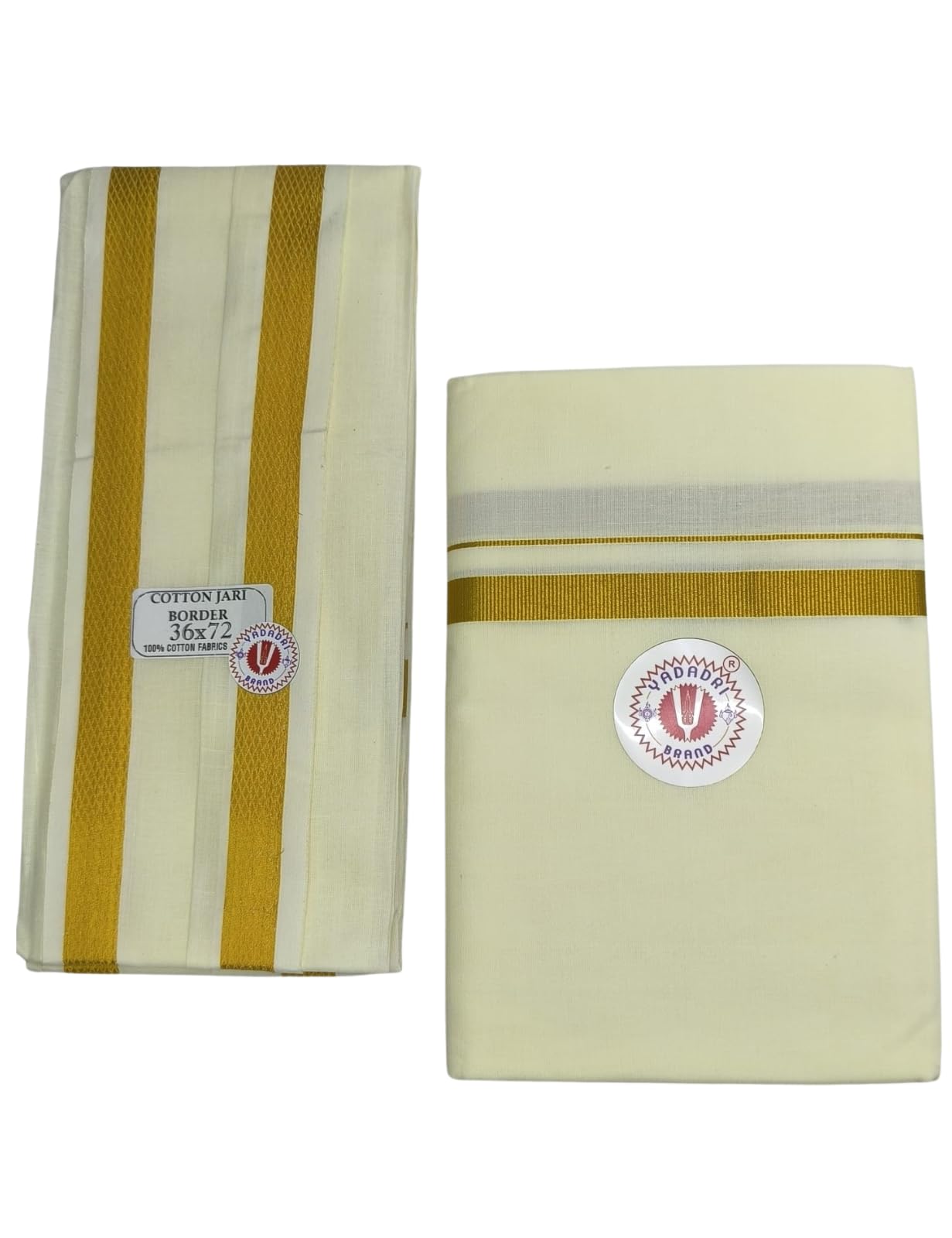 Shri Bhargavas Men's Traditional Cotton Dhoti (2.0 Mtrs) + Angavastram (1.75 mtrs) - Cream Color