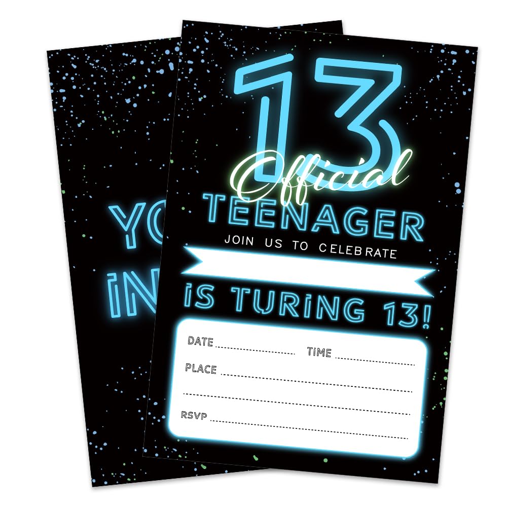 Ketsord 13Th Birthday Invitation Cards -13 Official teenager - 4"X6"Double-Sided Fill-In Style Invitation Cards With 20 Envelopes,13 years old,Party