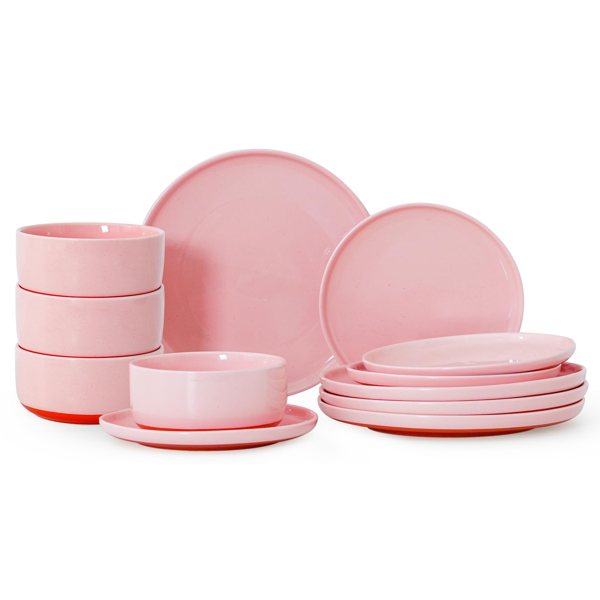 12 Piece Dinnerware Set, Dish Set for 4, Pink