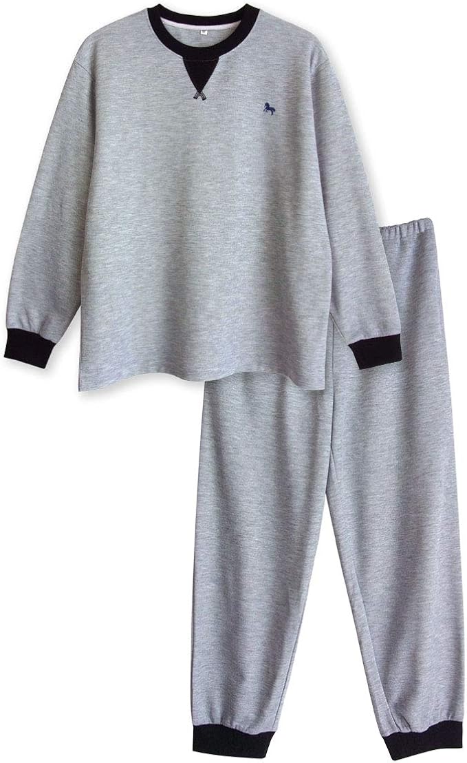 Amazon ノーブランド品 内側が 綿100 長袖 メンズ パジャマ スウェット ルームウエア 春 秋 ワンポイント刺繍 3l グレー パジャマ 通販