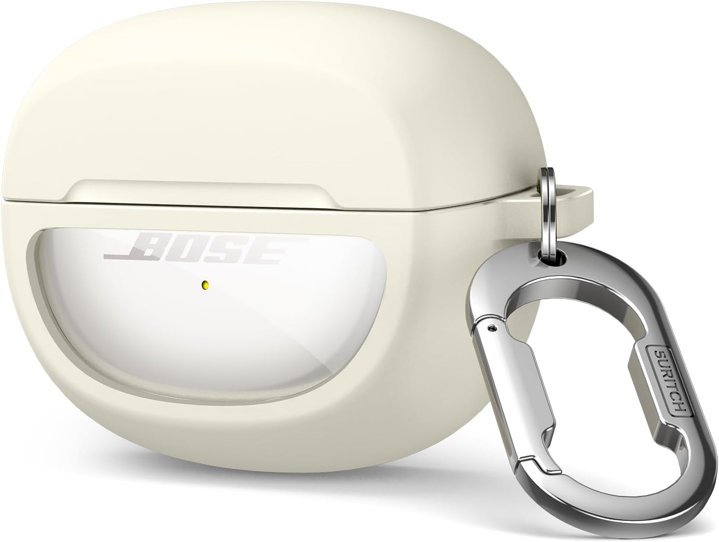 SURITCH Case for Bose Ultra Open Earbuds (2024), Shockproof TPU Protective Case with Carabiner and Keyring and Window with Transparent Logo (White)