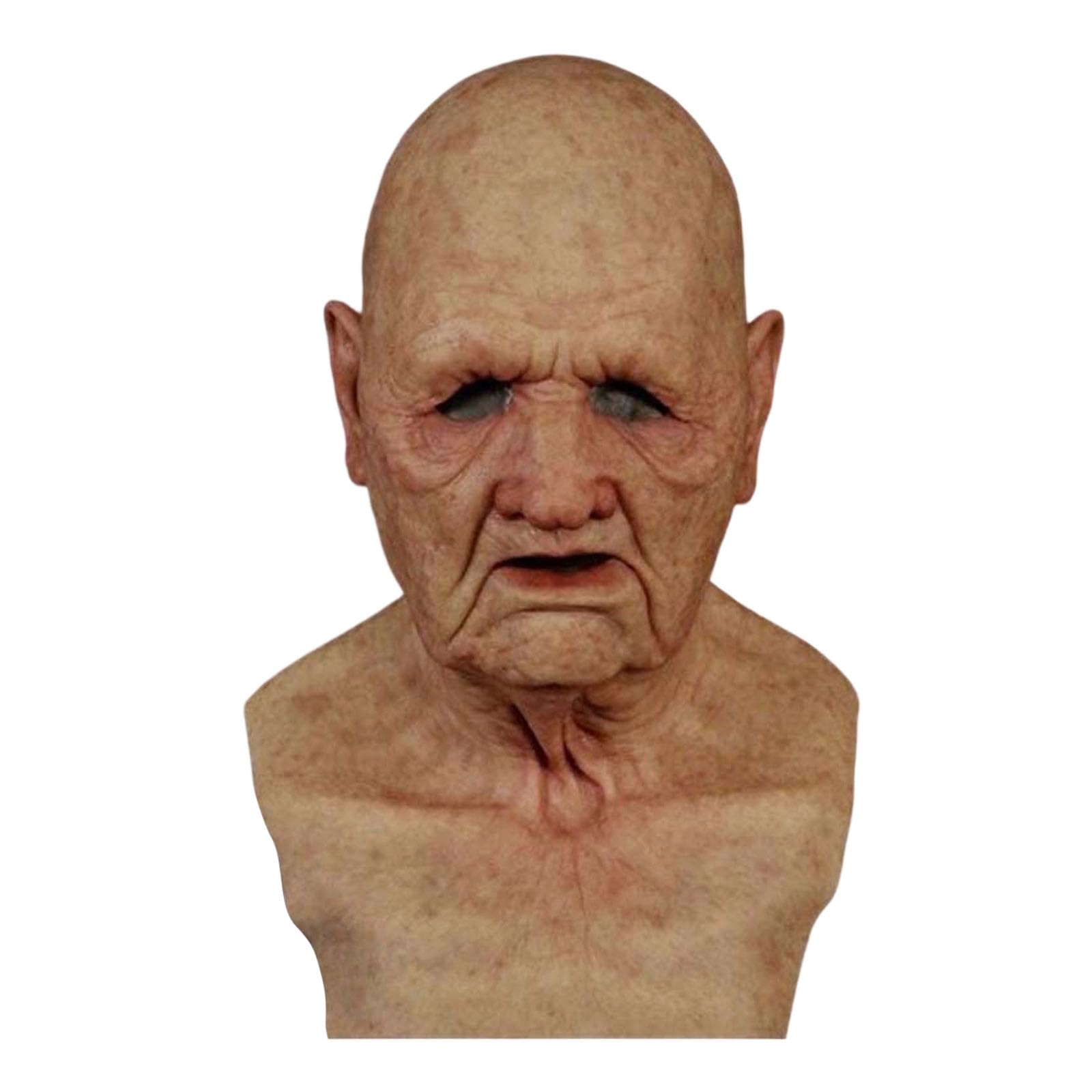 Old Man Mask Realistic Halloween Masquerade Latex Human Wrinkle Face Mask, D-beige