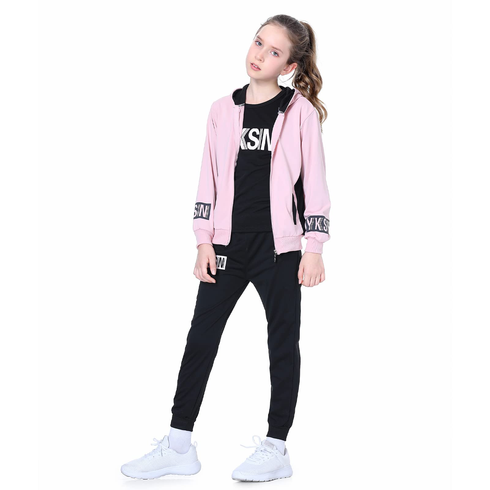 Niñas Chándal Estampado Traje Deportivo 3 Piezas Traje de Jogging Chaqueta con Capucha + Camiseta + Pantalones