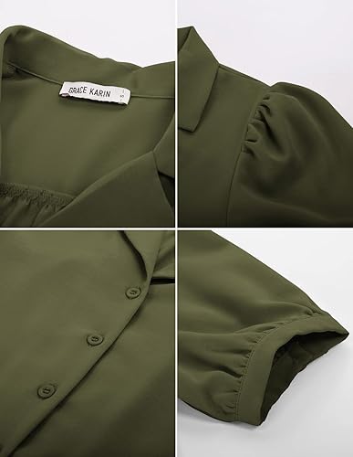 Miniatura 5 de GRACE KARIN - Camisas de manga corta con botones para mujer, blusa de negocios para trabajo, cuello en V, estilo informal