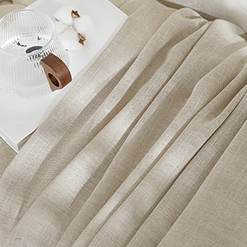 NICETOWN Cream Beige Linen Curtains & Drapes 84 inches Long, Grommet Flax Linen Burlap Semi Sheer with Light Filtering Privacy Window Treatments for Living Room, W52 x L84, 2 Pieces