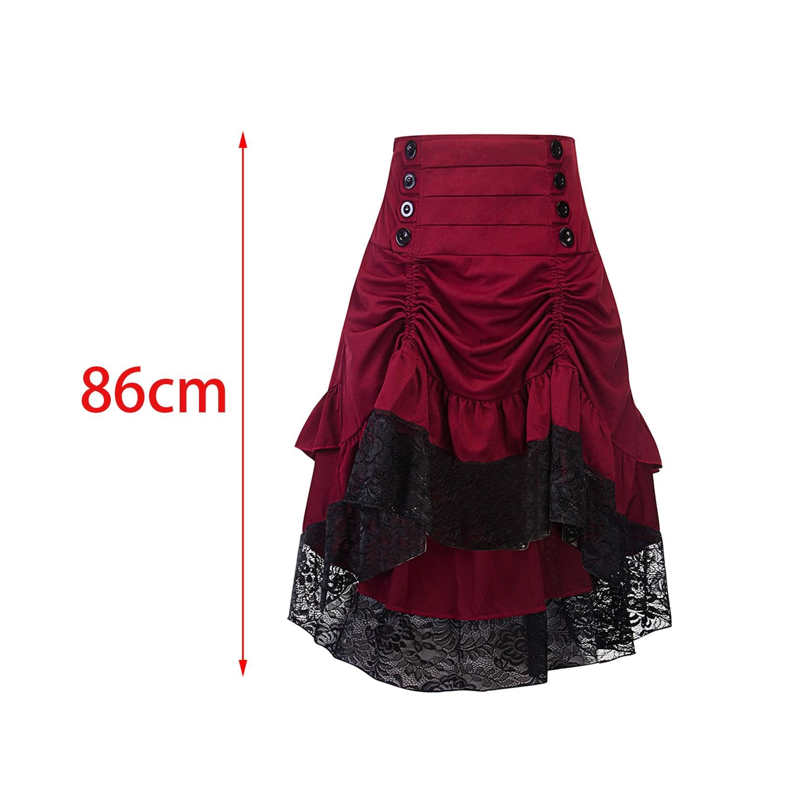 Perfeclan Gothic-Röcke für Damen, Steampunk-Rock, Langer Rock mit hoher Taille, High-Low-Bustle-Rock, Steam-Punk-Rock für Halloween, Maskerade-Party, Abend