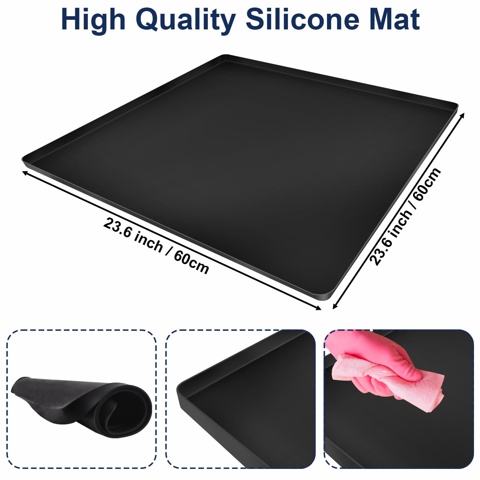 Befun Mini alfombrilla de silicona para refrigerador de 60 x 60 x 1,5 cm, protector de suelo antideslizante, bandeja de nevera a prueba de derrames para secadora, mini nevera, armario de vino