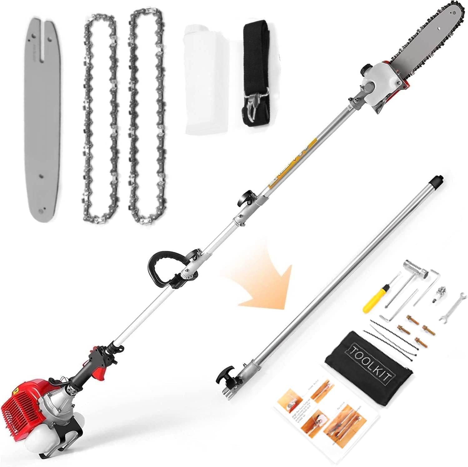 Homdox 58 CC Pole Saw Gas Powered - Total Reach 16 Foot, 2-Cycle Gas Pole Saws, 11.5" Guide Bar, Gas Pole Saws for Tree Trimming, Upgrade