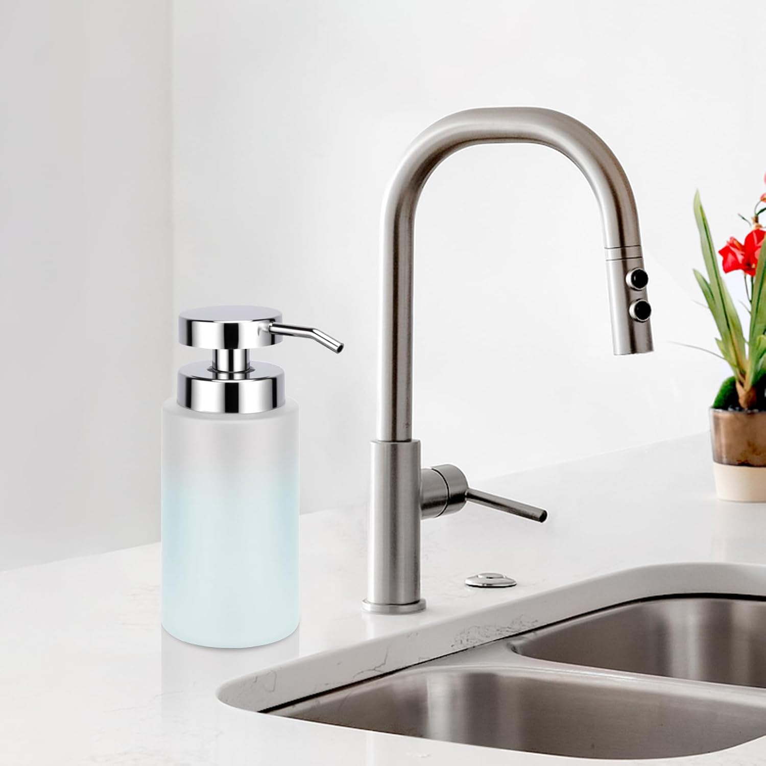 Glass Soap Dispenser Bathroom, 11oz Liquid Hand Lotion Refillable Soap Dispenser with Rust-Proof Plastic Pump for Kitchen - Image 4