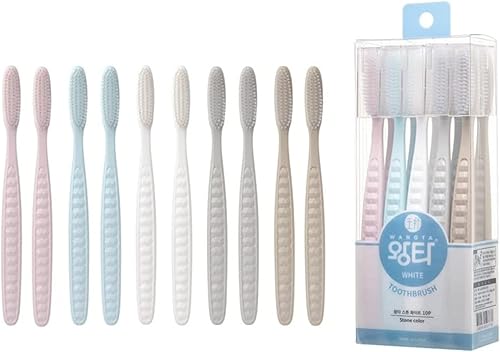 Wangta - Cepillo de dientes suave, paquete de 10 (color blanco piedra), el mejor cepillo de dientes manual para una limpieza máxima y eficiente y