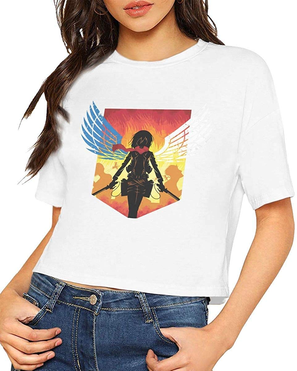 Womens Attack On Titan Logo T Shirts Crop Top Active Cotton Short Sleeve Tee Black