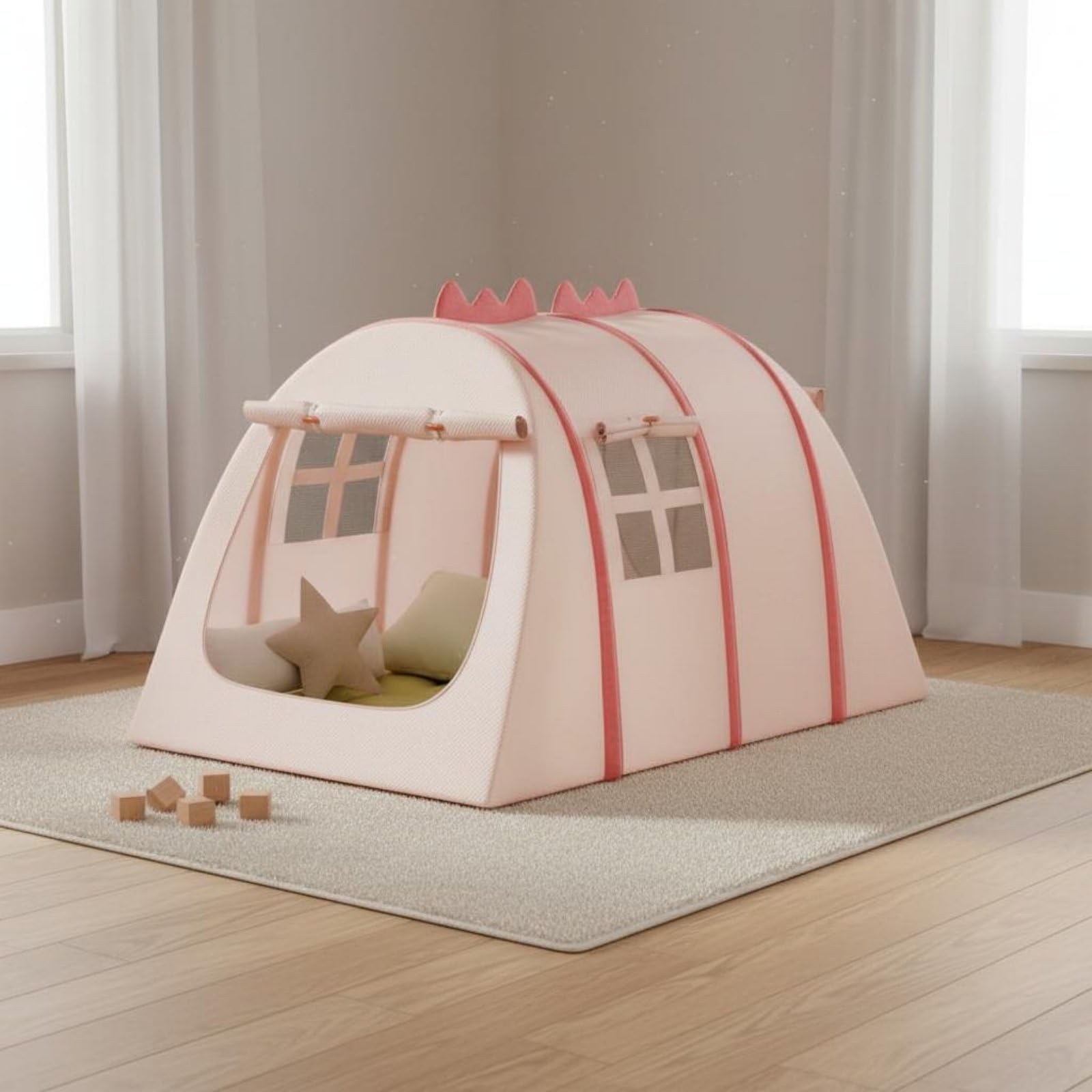 predolo Dinosaurier-Spielzelt faltbar & tragbar aufklappbar Dinosaurier Zelt mit Moskitonetz Dino Themenzelt für Jungen und Mädchen, Kinderzimmer, Garten, Rosa, S
