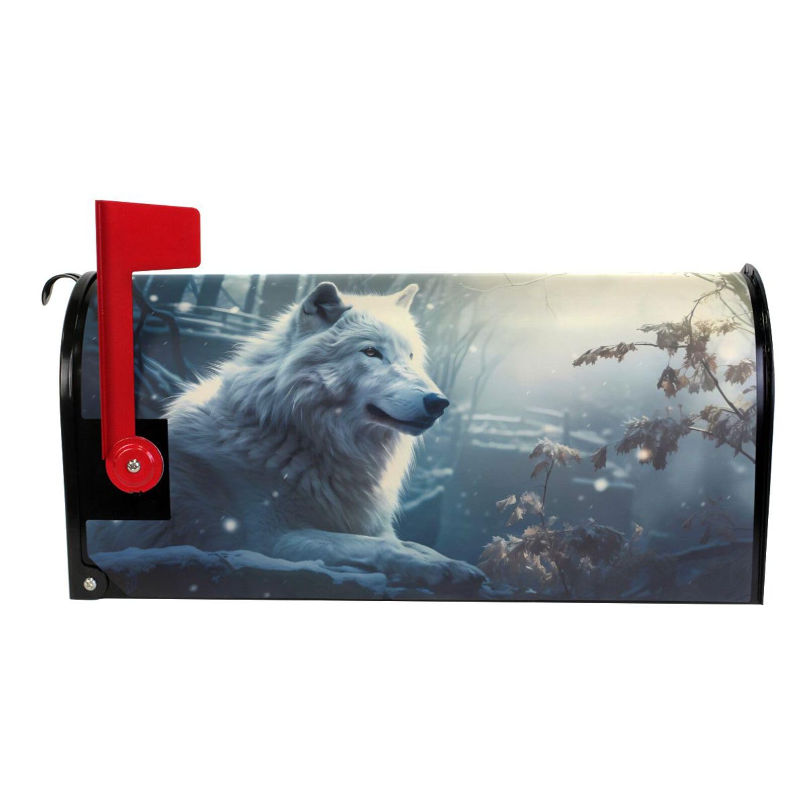 White Forest White Wolf Animal Magnetic Mailbox Cover MailWraps Garden Yard Home Decor for Outside Standard Size-18