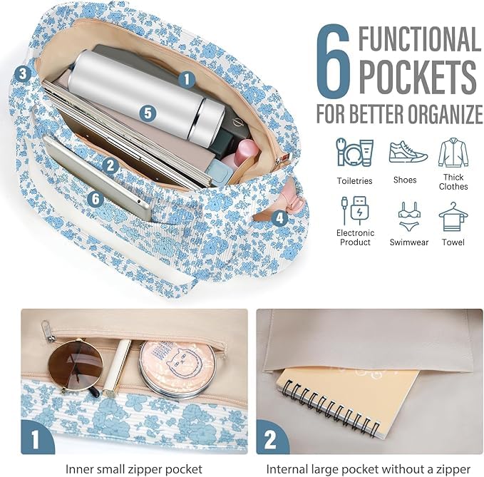 Bolso Tote de Pana para Mujer Grande con 6 Bolsillos miniatura 6
