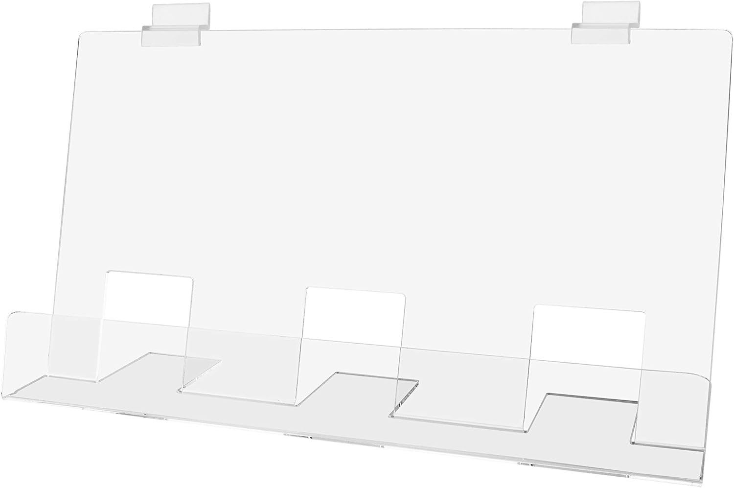 Marketing Holders Tray Display Wall Mount Acrylic Clear Storage Bin Hats Jewelry Magazines Office Wear Businesses (1, 18W x 2D SlatWall BookShelf)