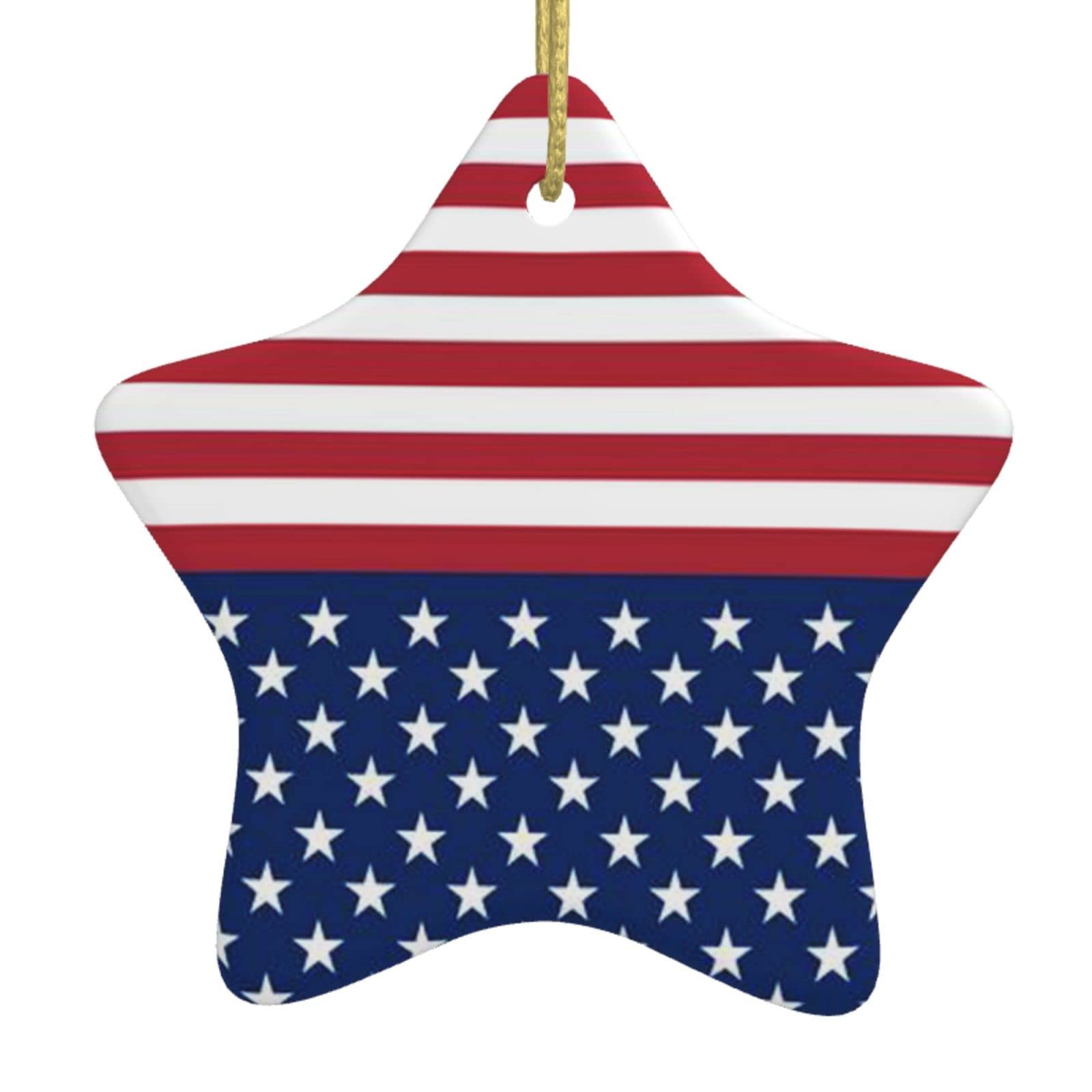 Fjqwklf As Pic American Flag Stars Stripes Christmas Ornaments With Gold Ribbon Christmas Tree Ceramic Hanging For Holiday Ceramic Ornaments Crafts Christmas Tree Decorations Home Ornament For Christmas Trees