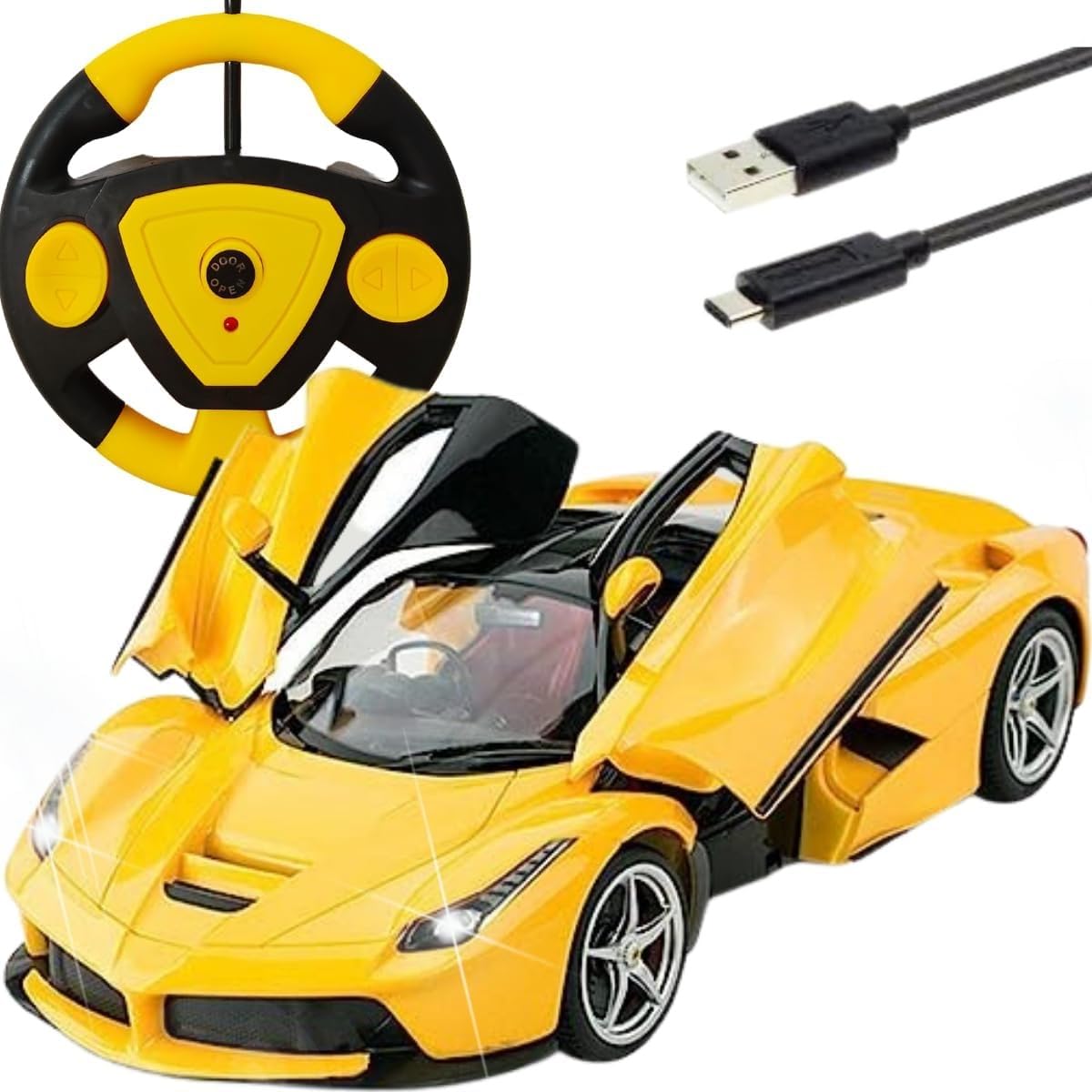 FAMOUS QUALITY Big Size Remote Controlled Sports Racer Car Toy for Kids with Openable Doors and LED Lights and Sound High Speed RC Car (Yellow) (B0D3LJPC3Q) Amazon Price History, Amazon Price Tracker