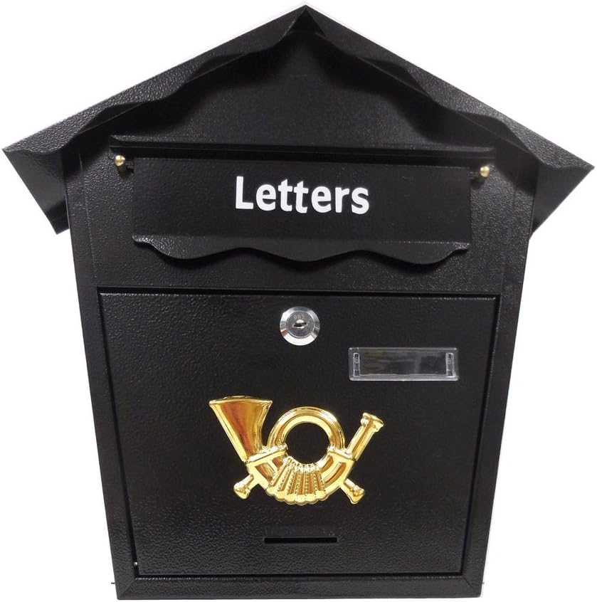 Large Waterproof Vertical Locking Wall Mount House Style Mailbox / Postbox, Office Mail Manager Letter Size Locking Security Box, with Keys Black