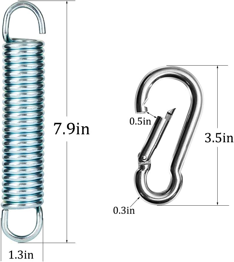 Outdoors Hammock Spring Include Spring(7.9in), 2 Carabiner(3.5in), Safety Wire Rope, Heavy Duty Hanging Spring for Egg Chair Hanging Chair Porch Swing Sandbag Swinging Chairs - 700lb Capacity