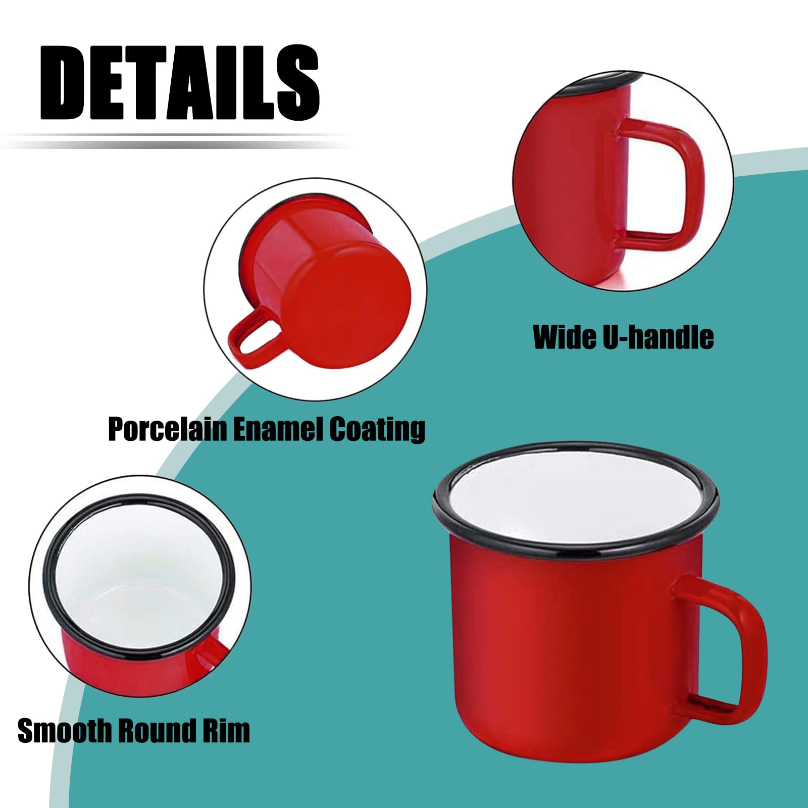Juego de 2 tazas esmaltadas retro de 350 ml, tazas esmaltadas de 350 ml, tazas de lata esmaltada, taza de té de café esmaltada fina (borgoña, 6 piezas)