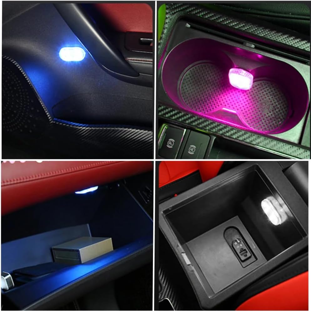 NewL Car Wireless Interior LED Light 4Pcs, 7-Color Interior Light with 6 Bright LED Beads, Portable USB Rechargeable Night Light for Car Decoration (4)