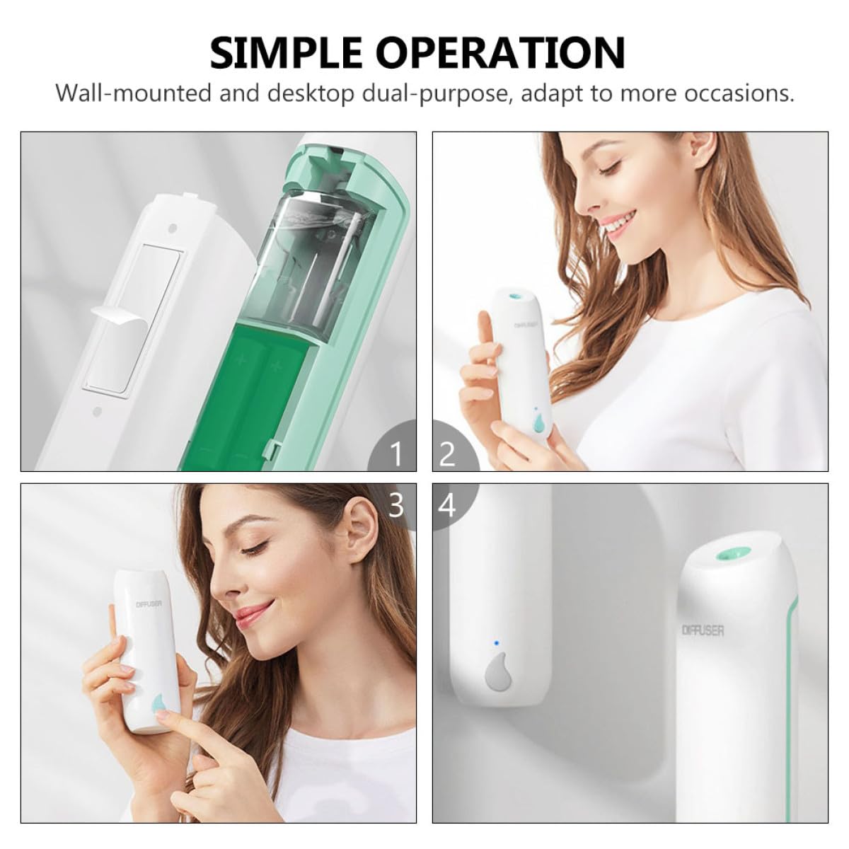 Diffusore di Aroma Automatico Timer per Bagno e Auto, Rimozione Odori, Duale da Parete e Desktop, Capacità 800ma in Pp Verde