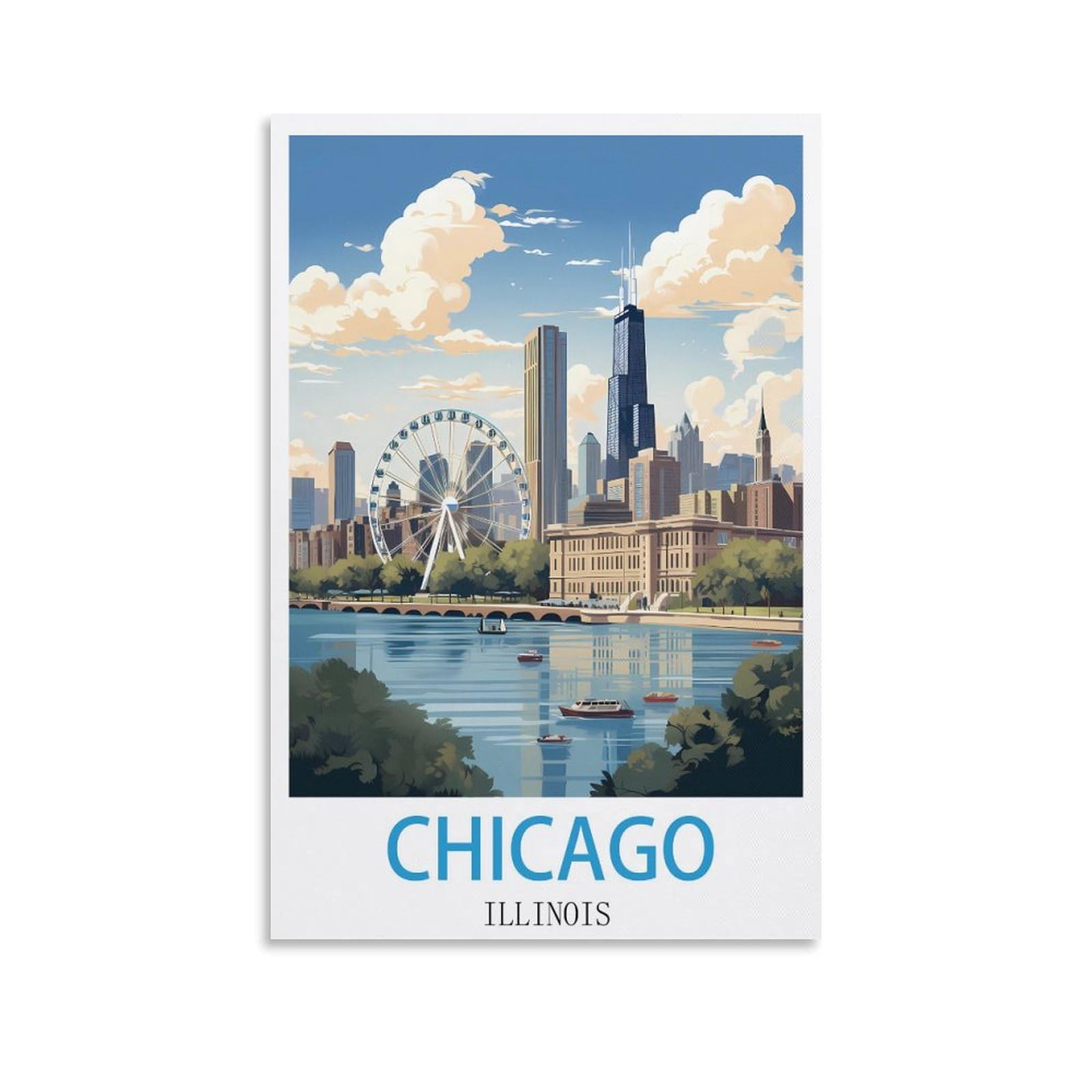 CYYHGEE Chicago Illinois Vintage Travel Poster 20x30inch(50x75cm) Canvas Poster Wall Art Living Room Home Decor
