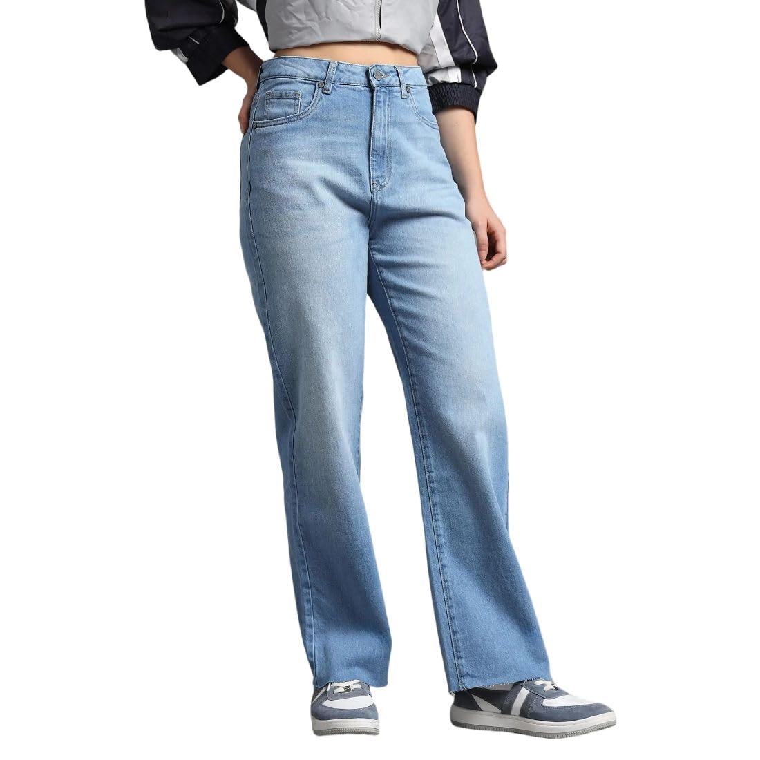 Women's Wide Leg Fit Jeans| Solid | High Rise | Stretchable | Jeans for Woman-image-41