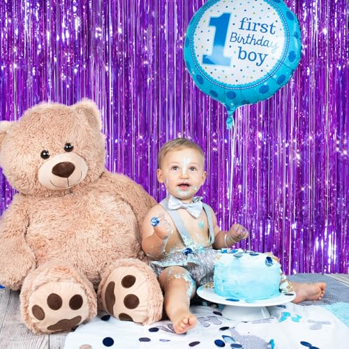 Image of GCB 2Pack Purple Metallic Tinsel Foil Fringe Curtains, Door Streamers Photo Booth Backdrop for Birthday Party Wedding, Purple Curtain Backdrop for Baby Shower Bachelorette Christmas Party Decorations