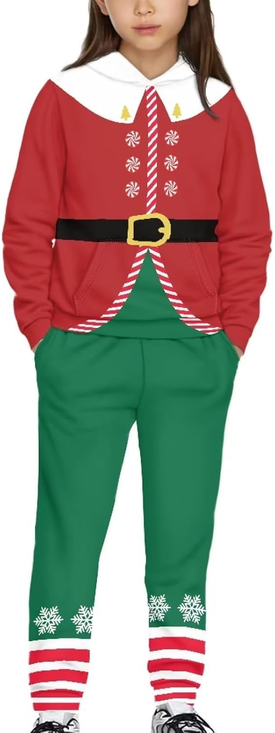 2 Piece Athletic Tracksuit Outfits Sweatsuits, Including Hooded Sweatshirts and Sweatpants for Girl Kid
