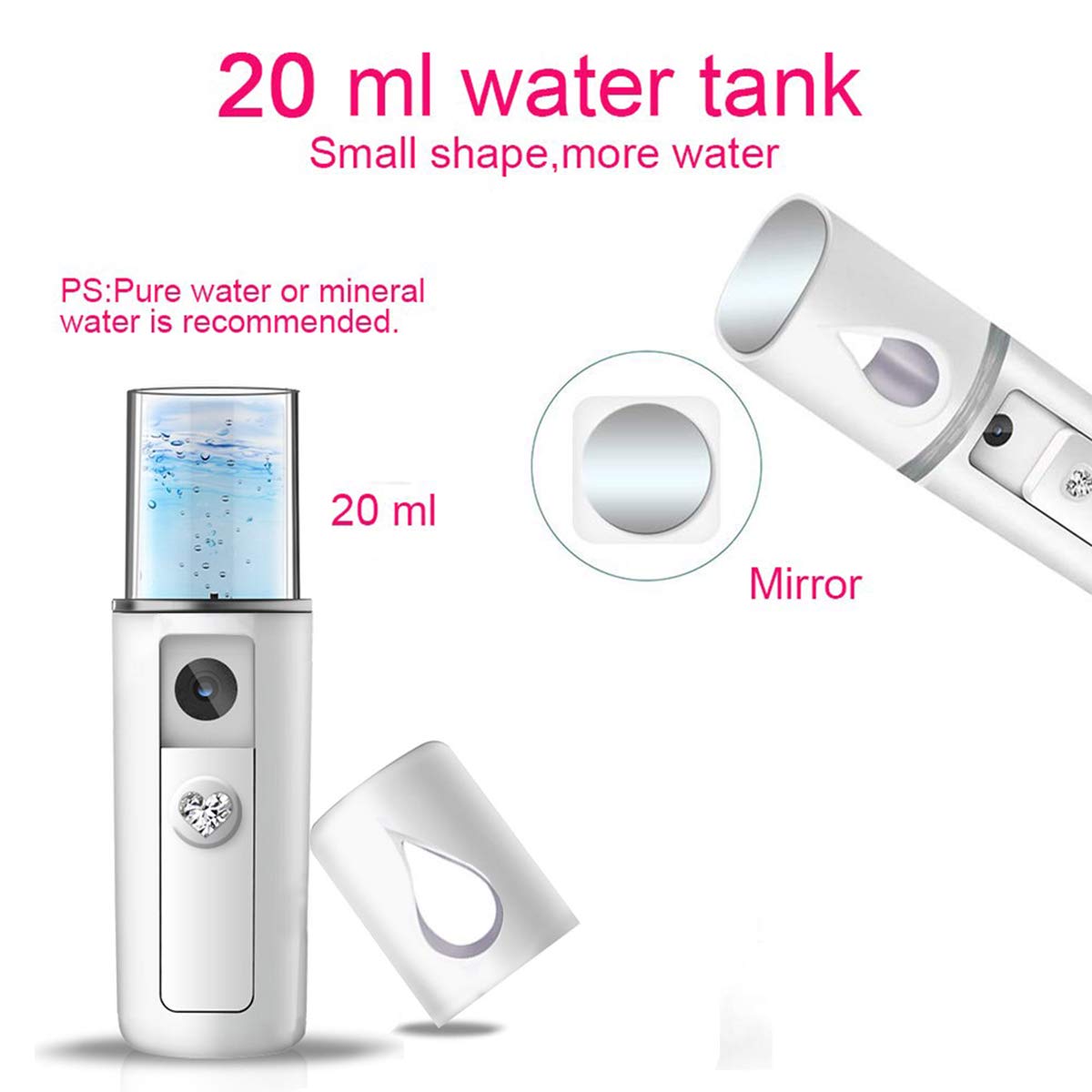 YDI Nano Pulvérisateur Facial, Mini Vaporisateur Portable pour Beauté Visage Nettoyant Pores Eau SPA Hydratant – Blanc